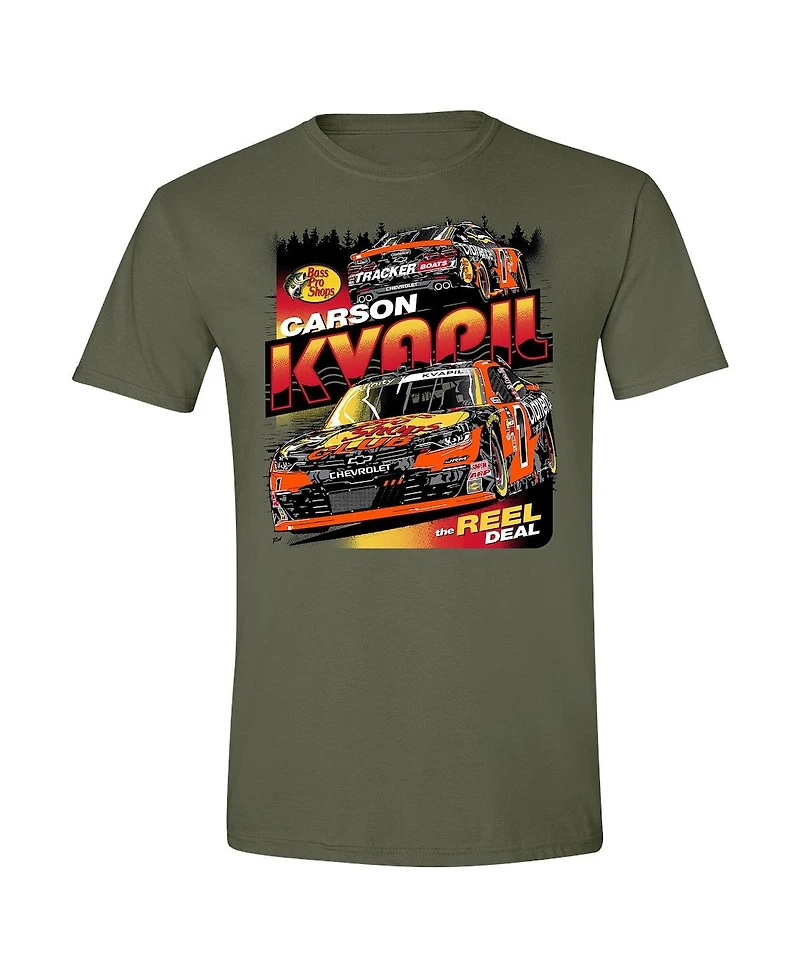 Jr Motorsports Official Team Apparel Men's Green Carson Kvapil Bass Pro Shops Car T-Shirt