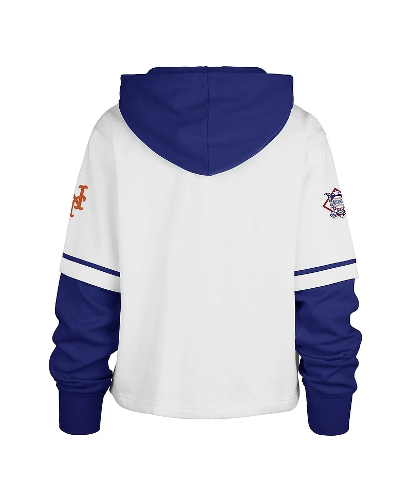 '47 Brand Women's White New York Mets Trifecta Shortstop Cropped Pullover Hoodie