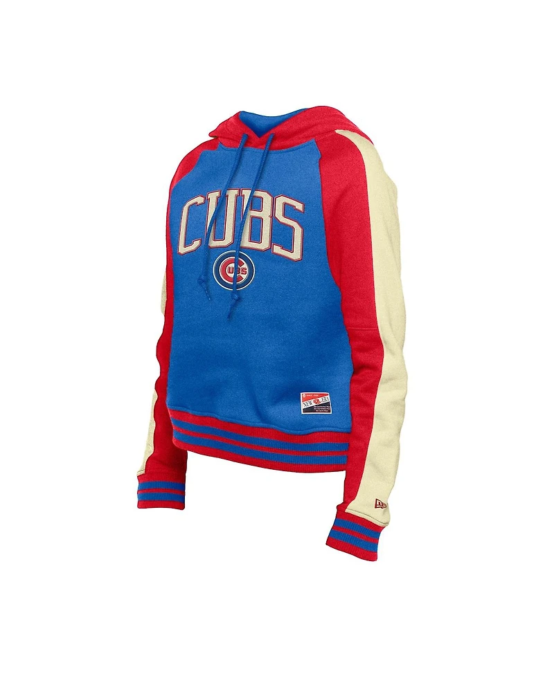 New Era Women's Royal Chicago Cubs Cooperstown Collection Cropped Raglan Pullover Hoodie