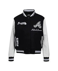 Pro Standard Women's Black Atlanta Braves Cultivated Pearls Rib Wool Full-Zip Varsity Jacket