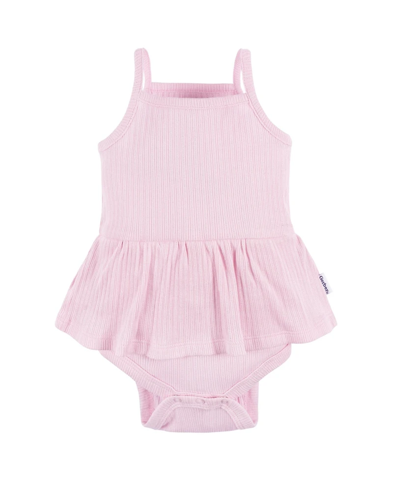 Gerber Baby Girls 3-Pack Sleeveless Skirted Onesies Bodysuits, Antique White, 3-6M
