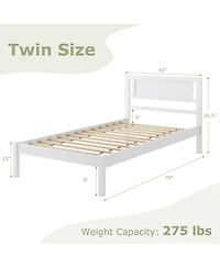 Twin Size Wood Bed Frame with Headboard and Wooden Slats Support-Twin