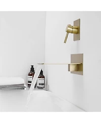 Single Handle Wall Mount Spout Waterfall Bathroom Faucet Brushed Nickel