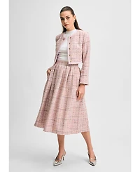 Isaac Mizrahi Women's Cropped Shimmer Tweed Jacket with Broach Button