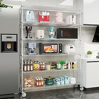 6 Tier Wire Shelving Unit, 6000 Lbs Nsf Height Adjustable Metal Garage Storage Shelves with Wheels, Heavy Duty Storage Wire Rack Metal Shelves