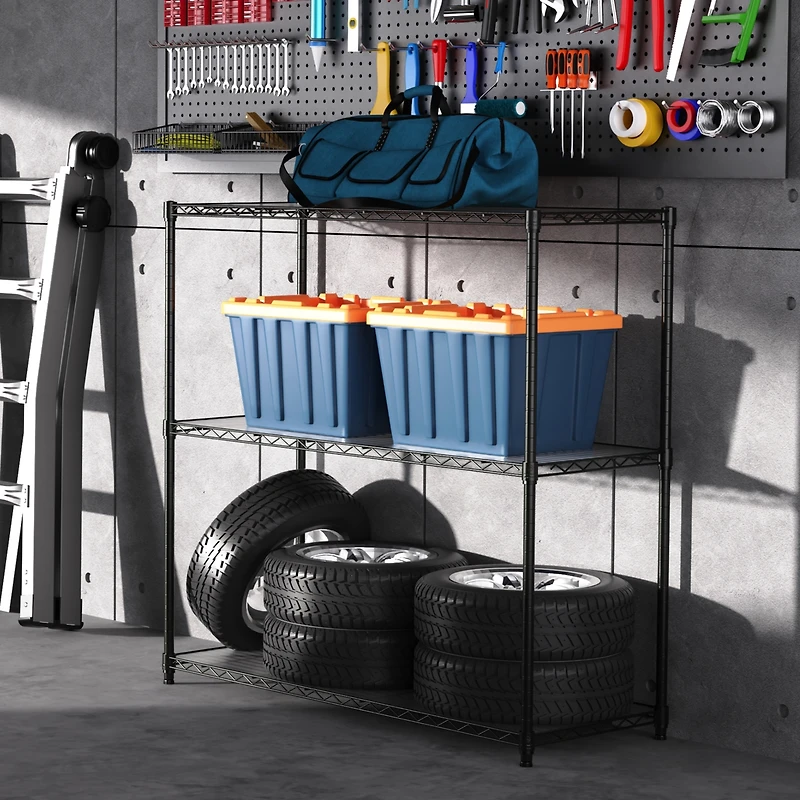 3 Tier Wire Shelving Unit, 1050 Lbs Nsf Height Adjustable Metal Garage Storage Shelves, Heavy Duty Storage Wire Rack Metal Shelves