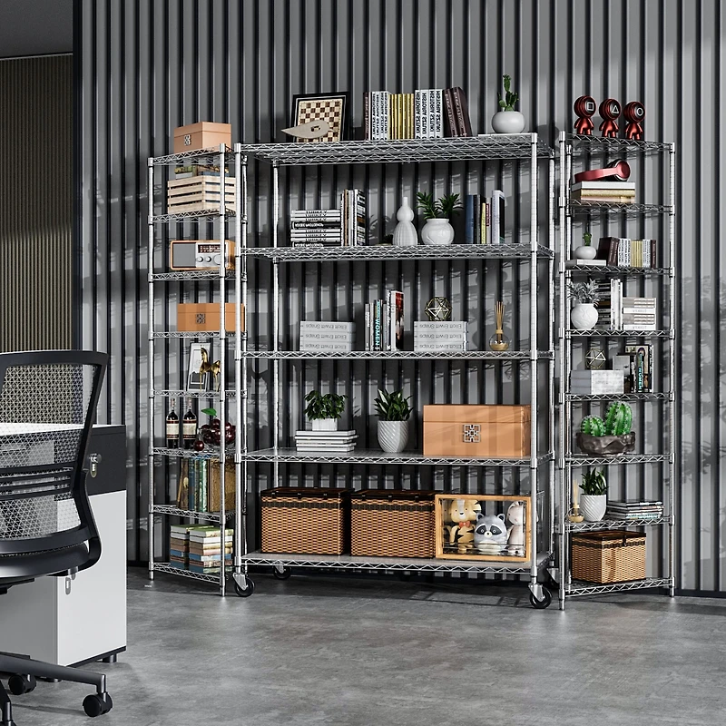 5 Tier Heavy Duty Adjustable Storage Rack Metal Shelf Wire Shelving Unit with Wheels and Shelf Liners