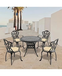 Cushioned 5-pc Cast Aluminum Patio Set (Random Colors)