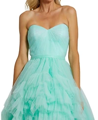 Mac Duggal Women's Strapless Ruched Sweetheart Ruffle High Low Gown