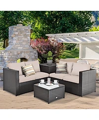 Gymax 8PCS Cushioned Rattan Patio Conversation Set w/ Coffee Table Side Table