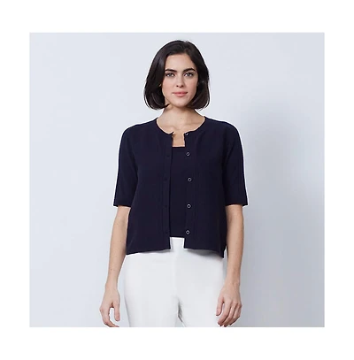 Etcetera Women's Navy Blue Jersey Knit Cardigan Sweater Rhodes