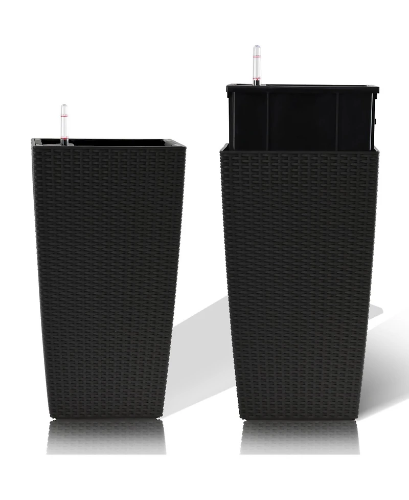 Streamdale 22,6" Black Faux Rattan Square Planter (2-Pack)