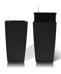 Streamdale 22,6" Black Faux Rattan Square Planter (2-Pack)
