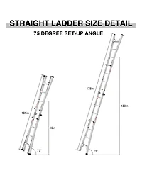 17ft Multi-Position Foldable Aluminum Ladder, A-Frame and Straight Ladder, Ansi 250lbs