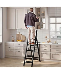 5-step ladder folding step stool, 5-step ladder with anti slip wide pedals, lightweight and easy to carry handle folding ladder, multi-purpose steel l