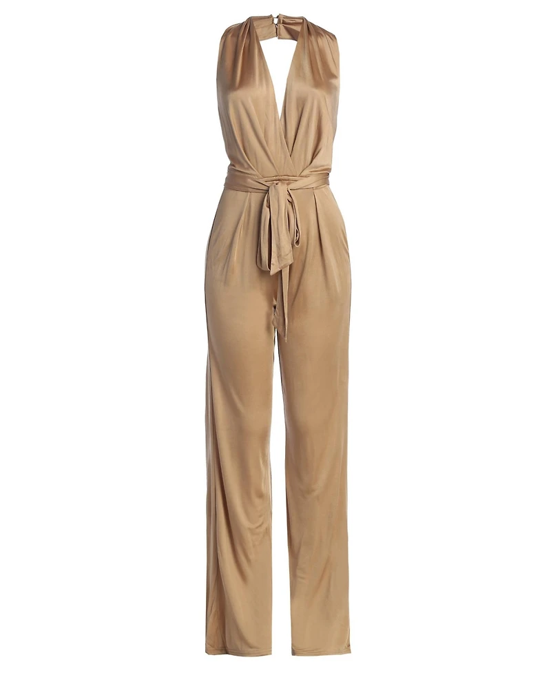 Jluxlabel Women's Slinky Halter Belted Jumpsuit