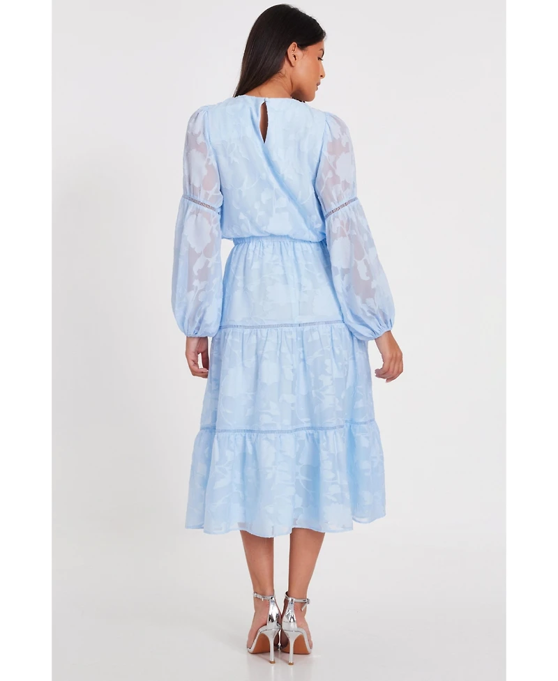 Quiz Women's Jacquard Midi Dress with Balloon Sleeve