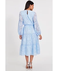 Quiz Women's Jacquard Midi Dress with Balloon Sleeve