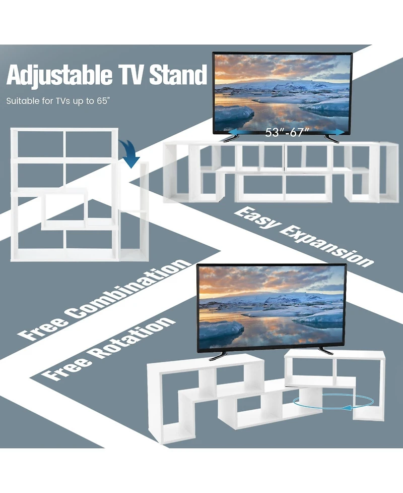 3 Pieces Adjustable Tv Stand for TVs up to 65 Inch with Shelves