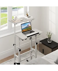 Mobile Standing Desk Height-Adjustable Laptop Cart with Split Top and Hanging Hooks