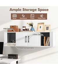 Wall Mounted Floating 2 Door Desk Hutch Storage Shelves