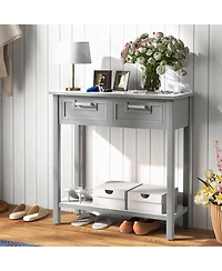 Narrow Console Table with Drawers and Open Storage Shelf