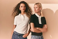 Isaac Mizrahi Women's Ruffle Detail Peter Pan Tee