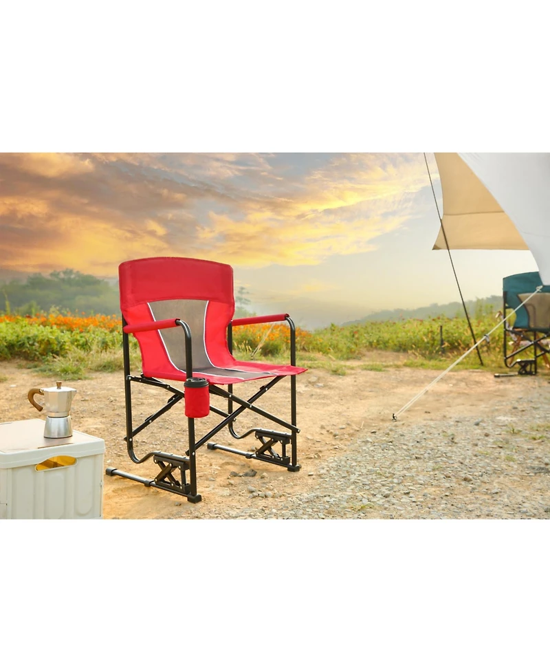 Streamdale Red portable folding rocker camping chair with drink holder