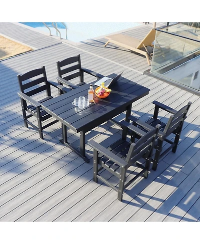 Streamdale 5-Piece Hdpe Patio Dining Set (Black), Table & 4 Chairs, 51" Table