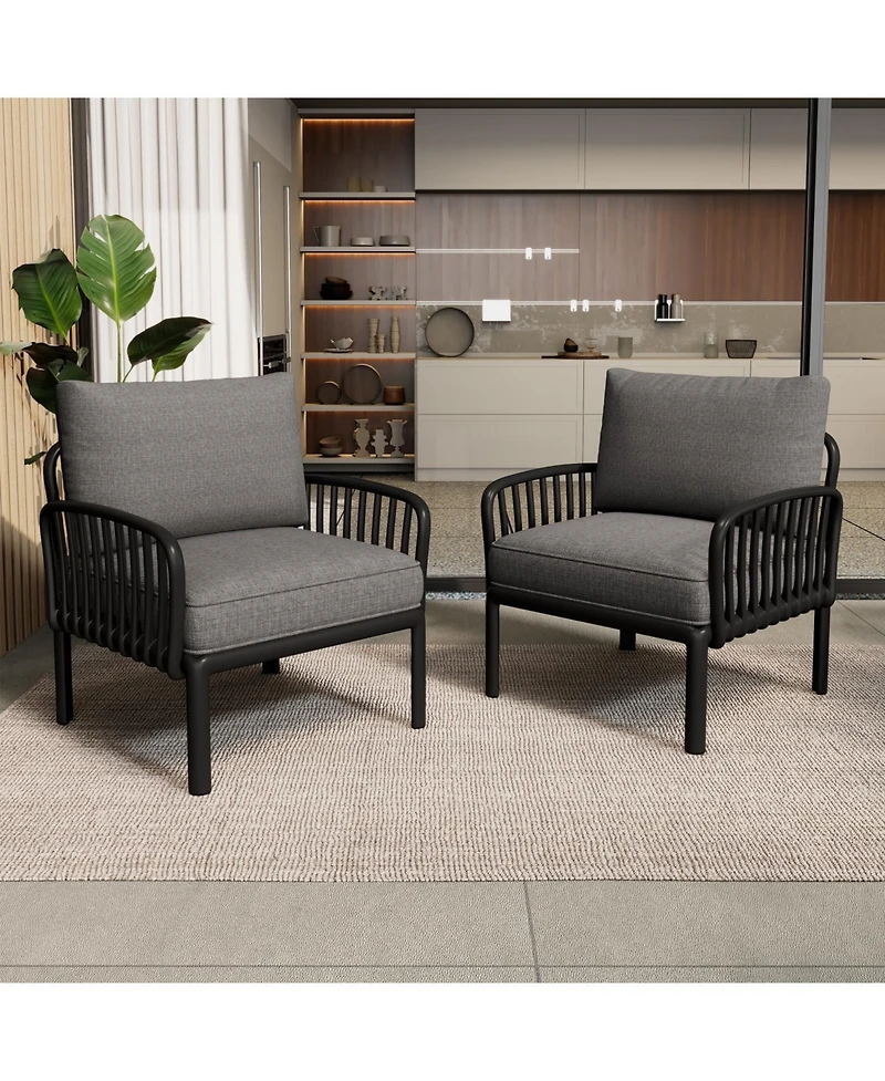 Streamdale Outdoor Club Chairs (Set of 2), Modern, Waterproof Cushions, Black/Gray