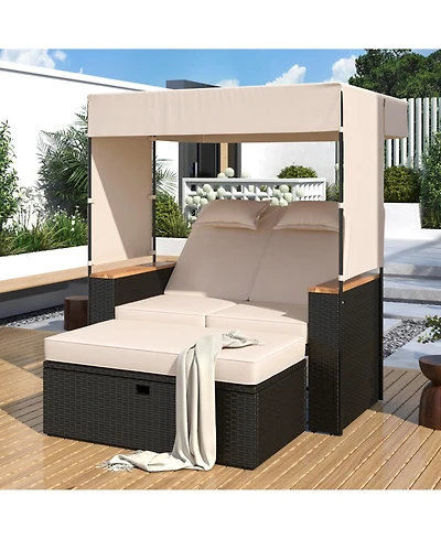 Streamdale Outdoor rattan daybed, loveseat/lounge set w/ cushions