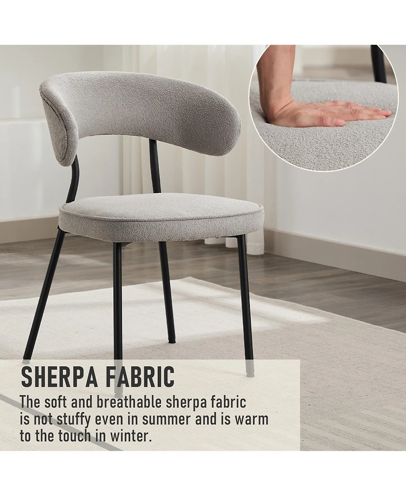 Dyhome Dining Chairs with Curved Backrest, Modern Fabric Upholstered Boucle Kitchen Room Set of 2