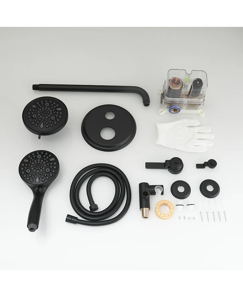 Single-Handle 1-Spray Round Rain Shower Faucet Combo Set with Dual Function Pressure Balance Valve in Matte Black