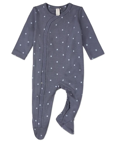 MeMoi Baby Boys "Little Squares" Side-Snap Ribbed Rich Footie