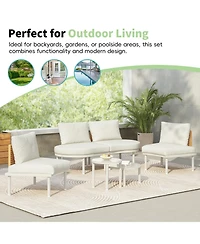 6-Piece Half Moon Patio Sofa Set, Wicker, Glass Tables, Cushions & Pillows