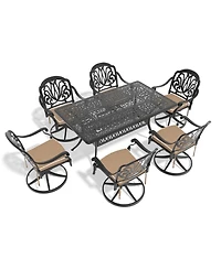 Streamdale 7-pc Cast Aluminum Dining Set, 6 Swivel Chairs, Rectangular Table