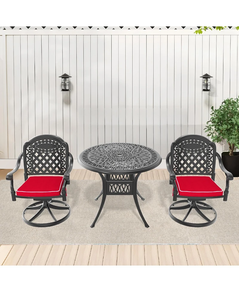Streamdale 3-pc Cast Aluminum Dining Set, 2 Swivel Chairs & 35" Round Table