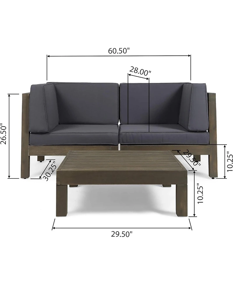 Streamdale Acacia Wood Outdoor Loveseat Set with Coffee Table