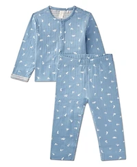 MeMoi Baby Boys 2 Piece Reversible "Sail Away" Pointelle Snap-Up Top and Pants Set