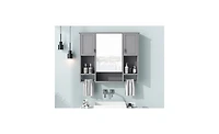35'' x 28'' Modern Wall Mounted Bathroom Storage Cabinet, Bathroom Wall Cabinet with Mirror, Medicine Cabinet with Towels Bar