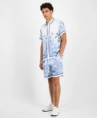 Guess Men's Short Sleeve Button Front Jungle Scenery Shirt