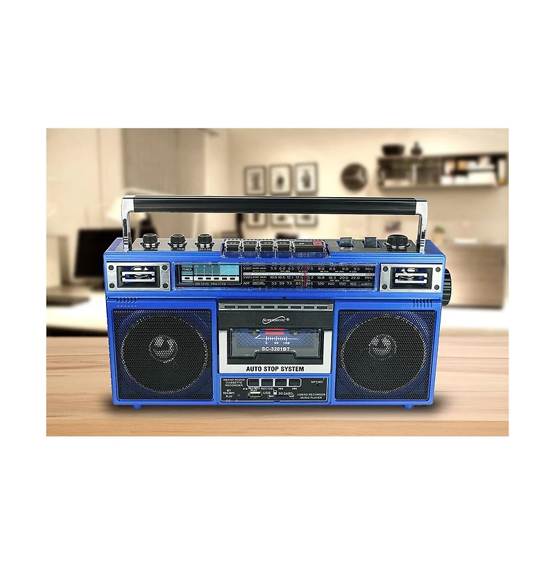 Retro 4-Band Radio and Cassette Player with Bluetooth