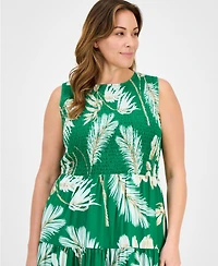 Anne Klein Plus Size Smocked-Bodice Sleeveless Dress