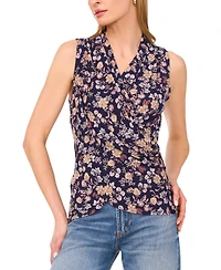 Vince Camuto Women's Floral Crossover Wrap-Front Sleeveless Top