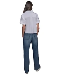 Karl Lagerfeld Paris Women's Cotton Crop Scene Button-Front Top
