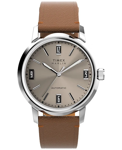 Timex Men's Mechanical Automatic Brown Leather Strap Watch, 40mm