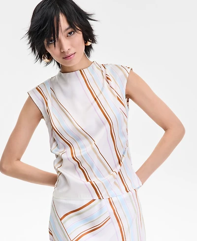 I.n.c. International Concepts Women's Striped Cap-Sleeve Top, Exclusively at Macy's