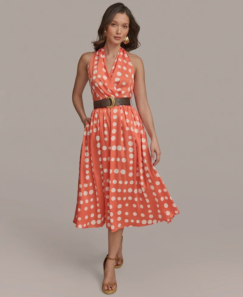 Donna Karan New York Women's Polka-Dot Belted A-Line Dress
