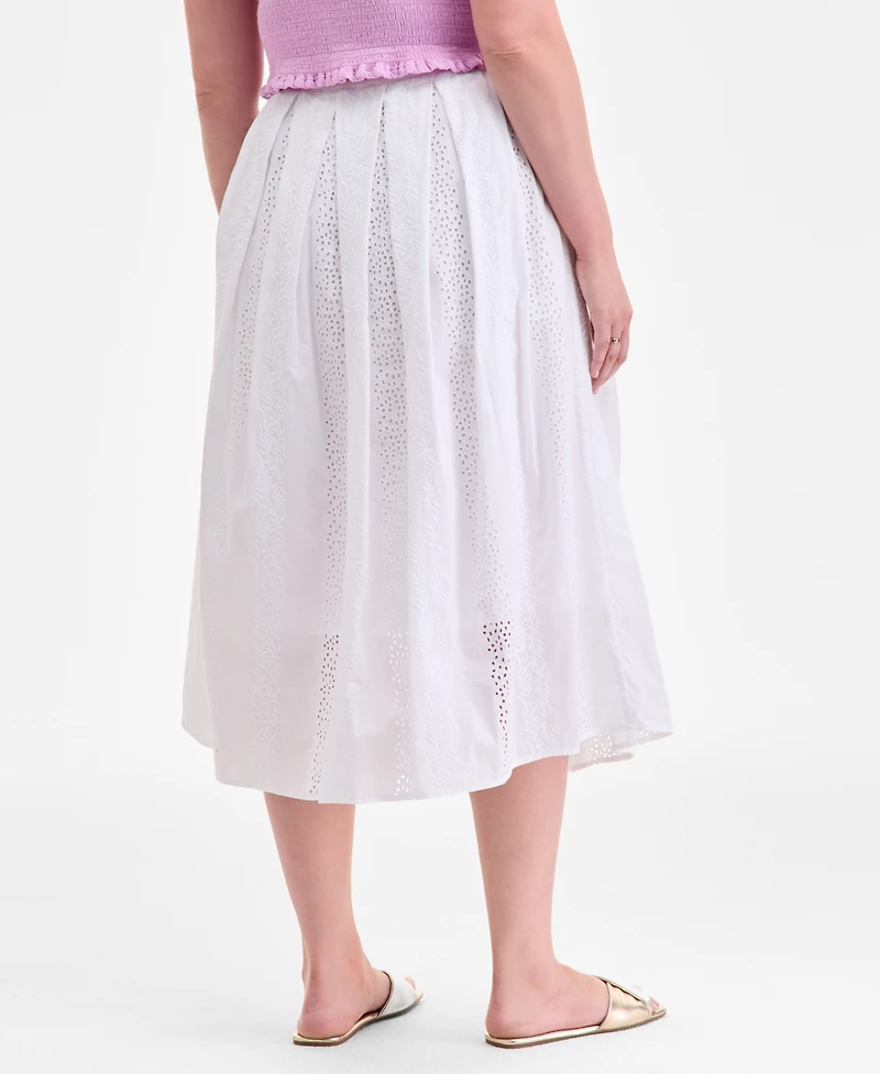 On 34th Women's Cotton Eyelet Pleated Midi Skirt, Exclusively at Macy's