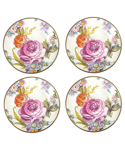 Mackenzie-Childs White Flower Market Appetizer Plates, Set of 4